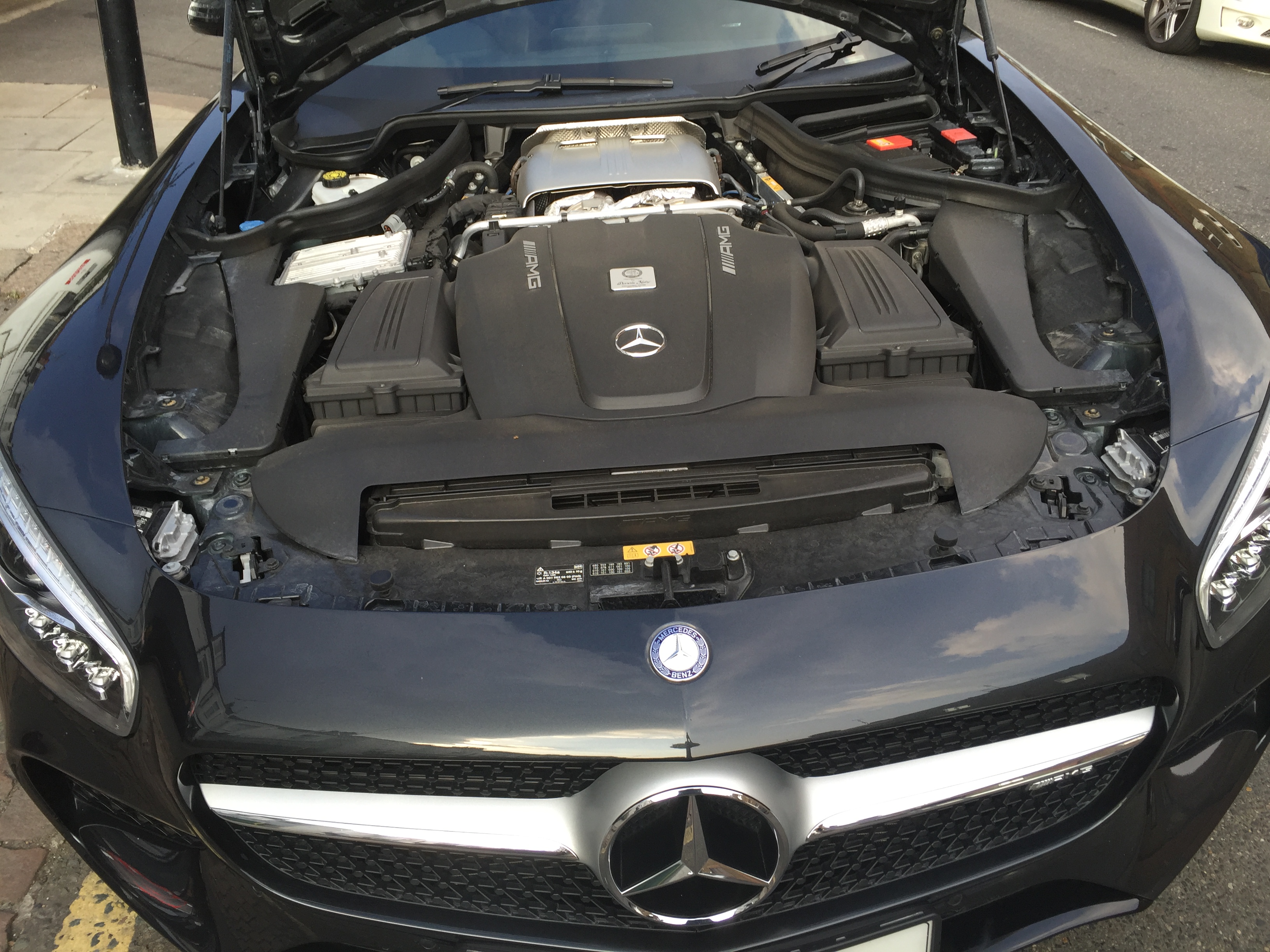 Under the hood of a Mercedes car