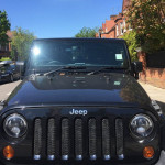 Front of a black Jeep